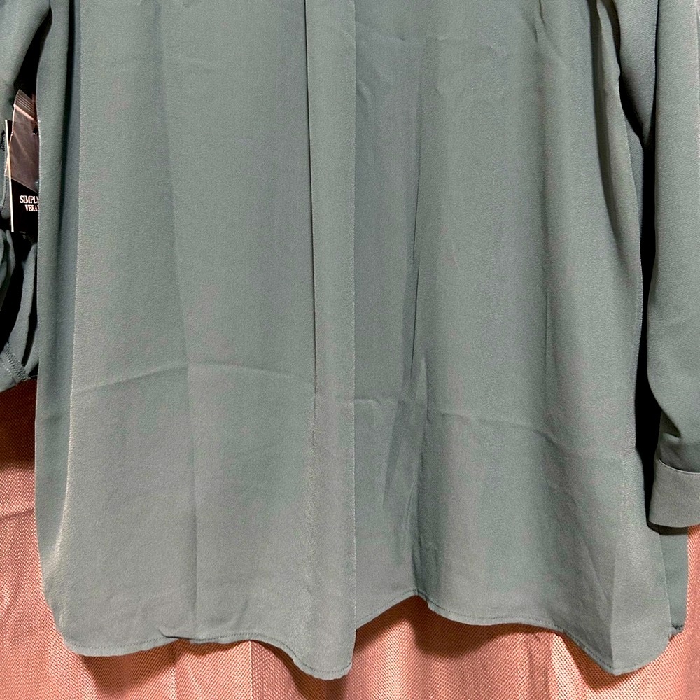 Simply Vera Wang Teal Roll Tab Relaxed Blouse - Picture 8 of 12
